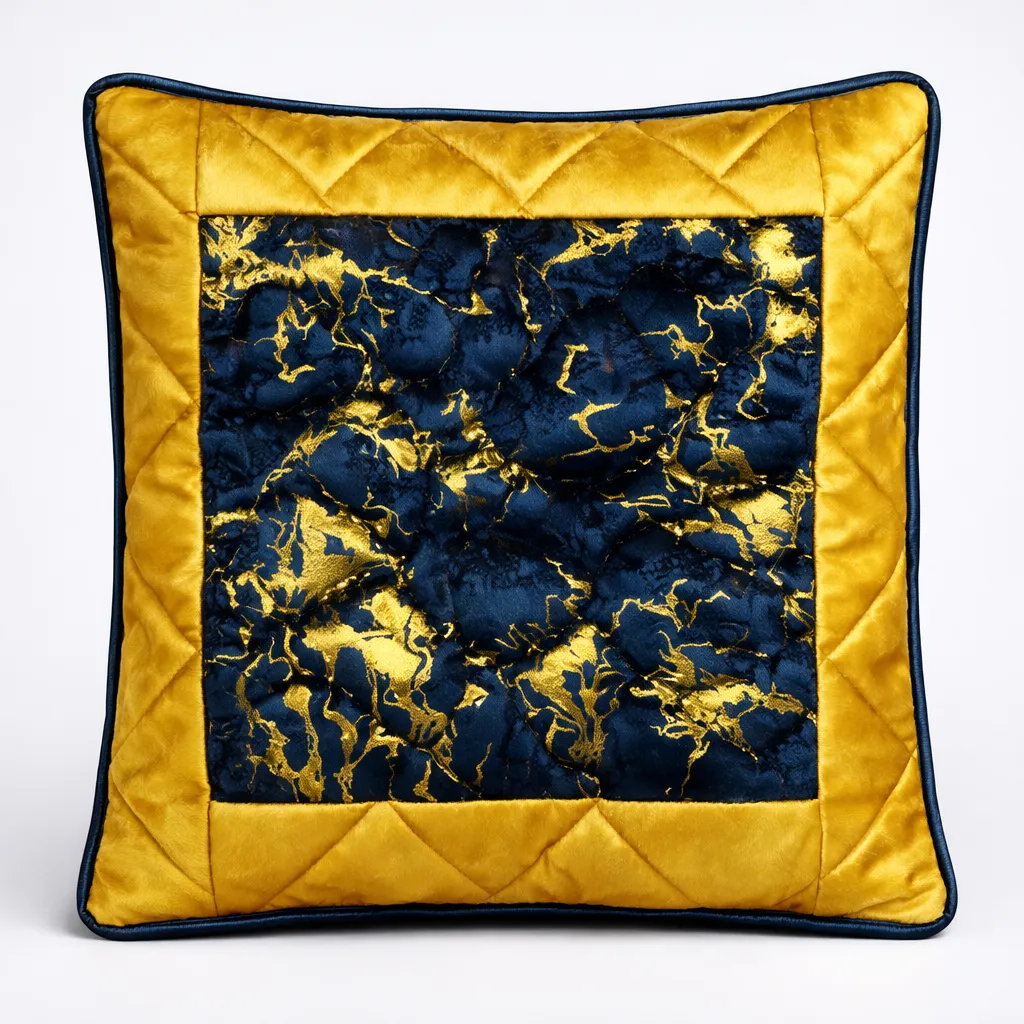 Royal Navy & Gold Marble Velvet Cushion Cover